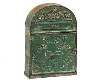 Handmade Wall Mounted Post Box -  Green -  Antique Finish - Suitable as Decoration