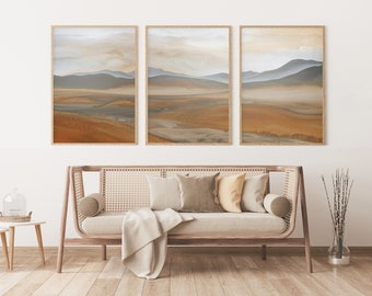 3 Piece Desert Mountain Landscape Wall Art | Nature Modern Print Set