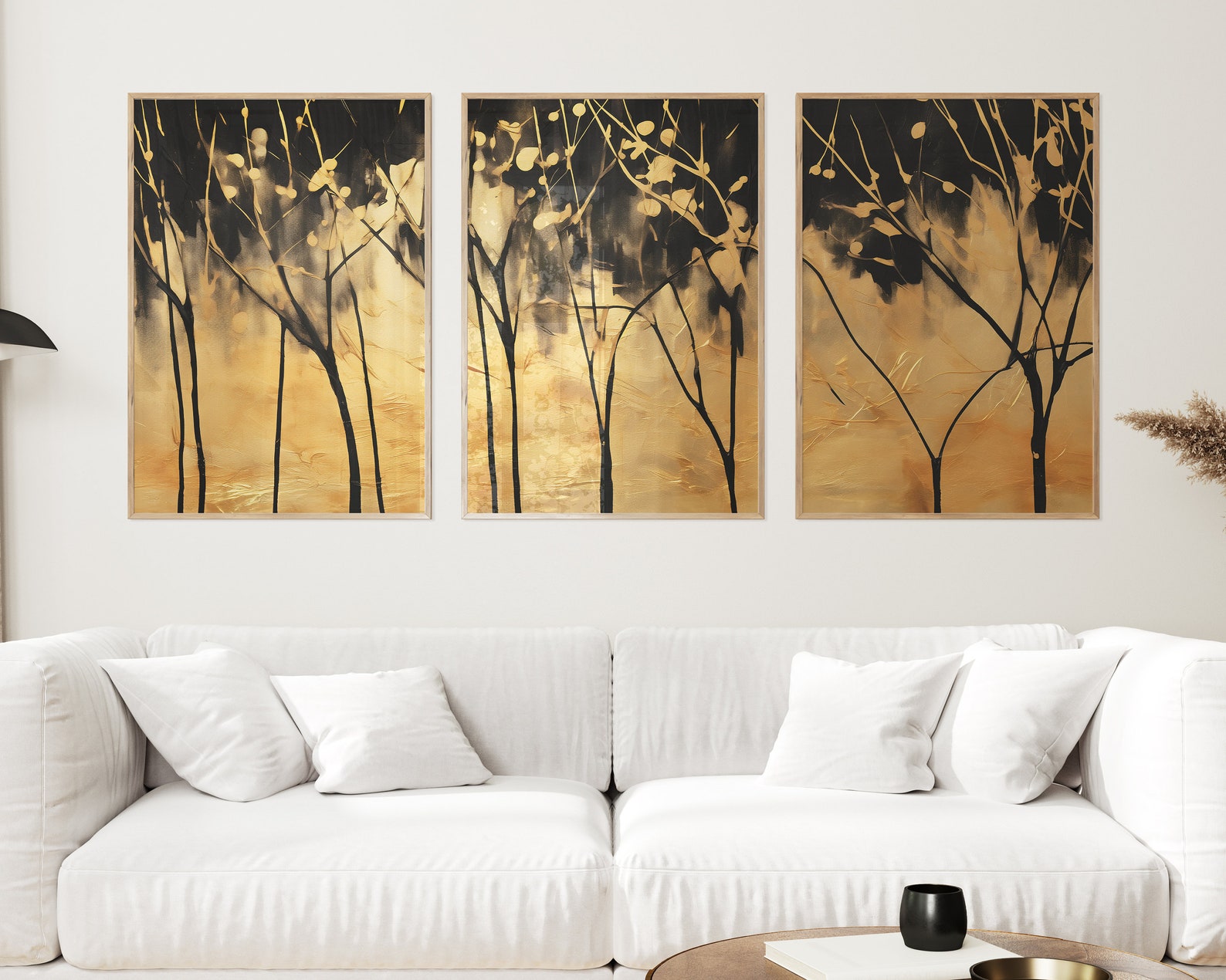 3 Piece Wall Art Black and Gold Minimalist Elegant Tree Art Large Living Room Above Couch Wall ...