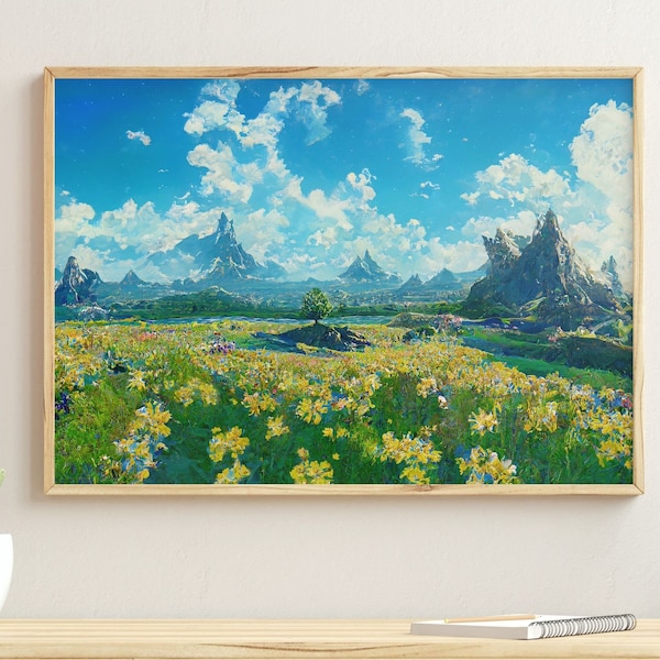 Fantasy Landschaft Kunst | Schöner Natur-wunderlicher ästhetischer Druck | Großes Schlafzimmer Wand Kunst Dekor | Fertig zum Aufhängen Gerahmtes Poster