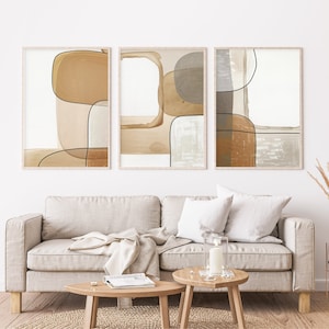 Large 3 Piece Wall Art Set | Boho Minimalist Neutral Earth Tones Art Print | Canvas Ready To Hang Poster | Bedroom Living Room Wall Art