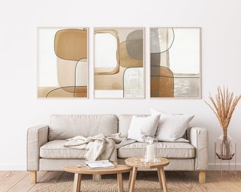 Conjunto de impresiones artísticas minimalistas bohemias / Arte de pared enmarcado en tonos tierra neutros