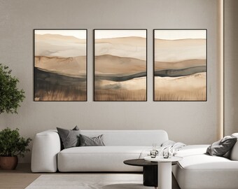3 Piece Desert Landscape Wall Art | Boho Neutral Beige Nature Print Set