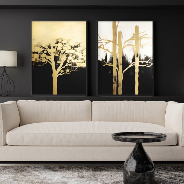 Large 3 piece wall art set moody nature autumn abstract minimalist art
