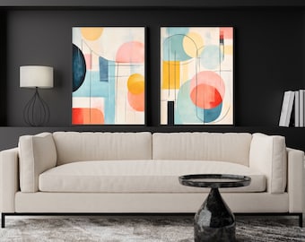 Abstract Geometric Wall Art Set | Colorful Modern Circle Framed Poster Prints