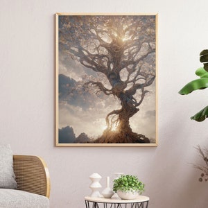 Tree Of Life Art Print | Relaxing Zen Whimsical Nature Art Print | Large Calming Living Room Wall Art Decor | Ready To Hang Framed Poster