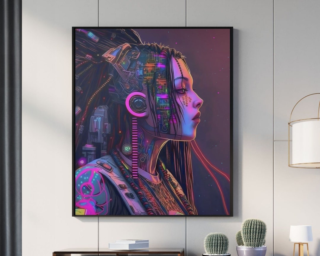 Cyberpunk Girl Art Print | Neon Purple Framed Poster - Etsy