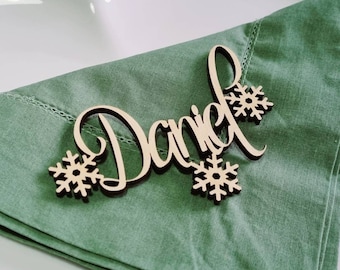 Personalised Christmas Place Name, Place Name for Christmas Table, Custom Place Card , Snowflake Place Setting, Winter Wedding Place Setting