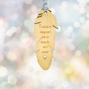 Feather Memorial Decoration - Christmas Remembrance Keepsake - Wooden In Loving Memory Gift for Christmas