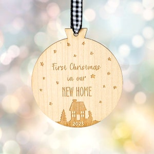 First Christmas in New Home Wooden Bauble Personalised Housewarming Gift Wooden First Home Christmas Ornament image 3