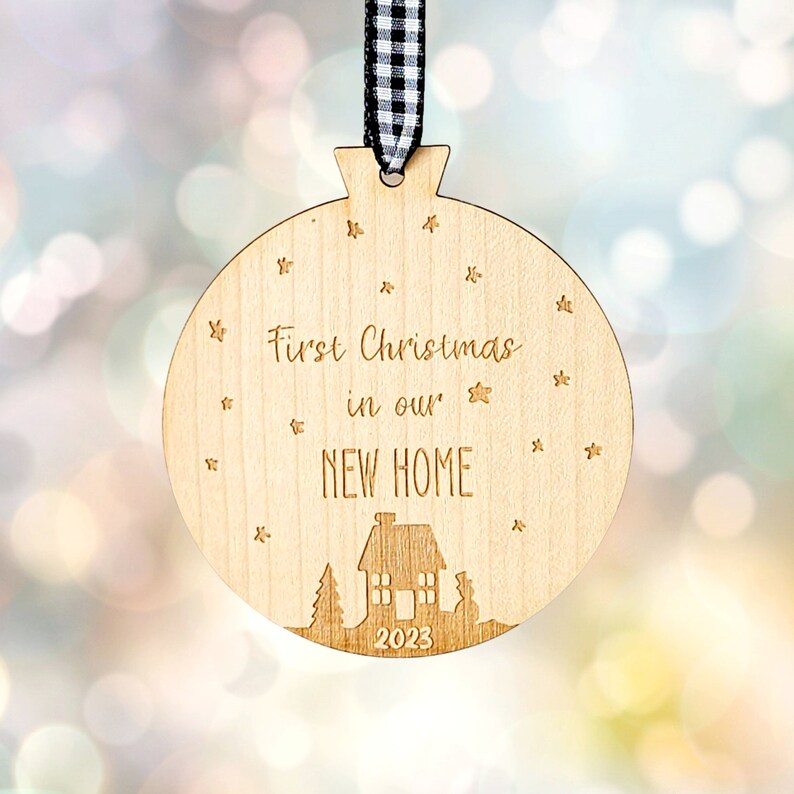 First Christmas in New Home Wooden Bauble Personalised Housewarming Gift Wooden First Home Christmas Ornament image 3