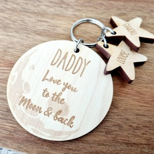To the Moon and Back Keyring, Wooden Keyring, Personalised Keyring, Keepsake Gift, Valentines Anniversary Birthday Gift, Gifts for Him/Her image 2