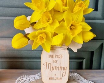 Personalised Flower Holder - Sustainable Wooden Flower Jar - Hand Picked Mother's Day Flowers - Pop Up Flower Card Gift for Mum/Mummy/Nanny