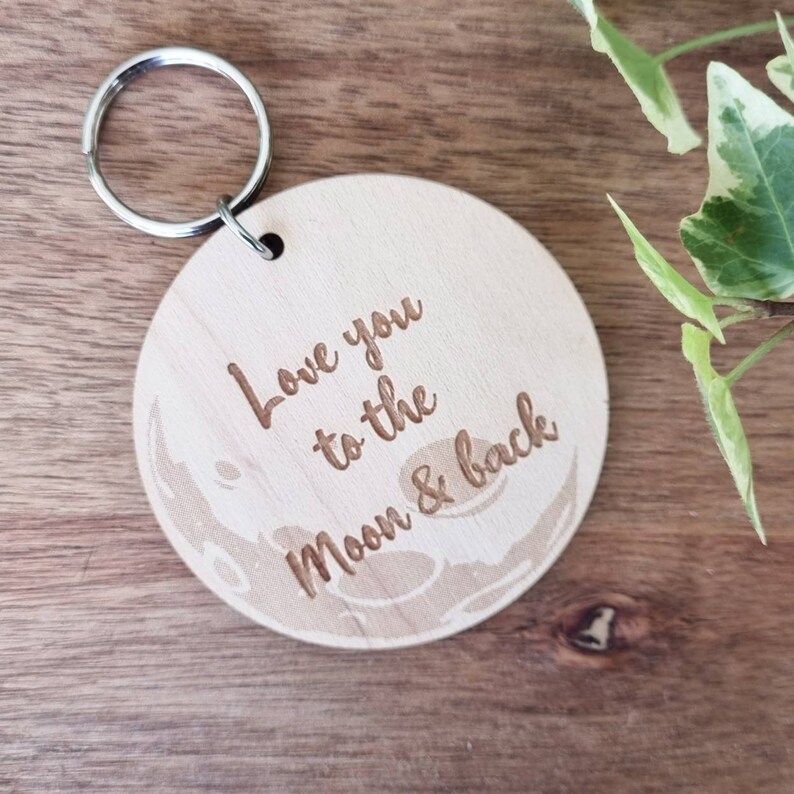 To the Moon and Back Keyring, Wooden Keyring, Personalised Keyring, Keepsake Gift, Valentines Anniversary Birthday Gift, Gifts for Him/Her image 5