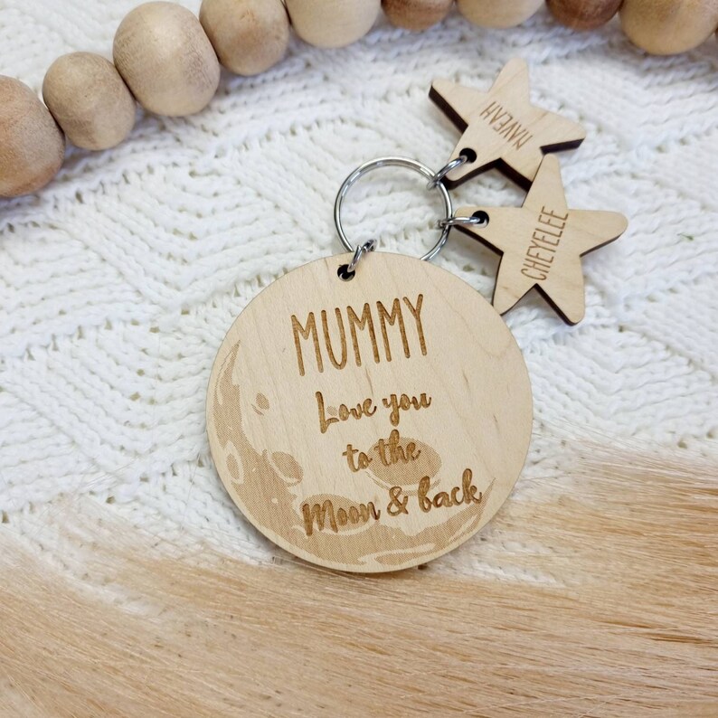 To the Moon and Back Keyring, Wooden Keyring, Personalised Keyring, Keepsake Gift, Valentines Anniversary Birthday Gift, Gifts for Him/Her image 4