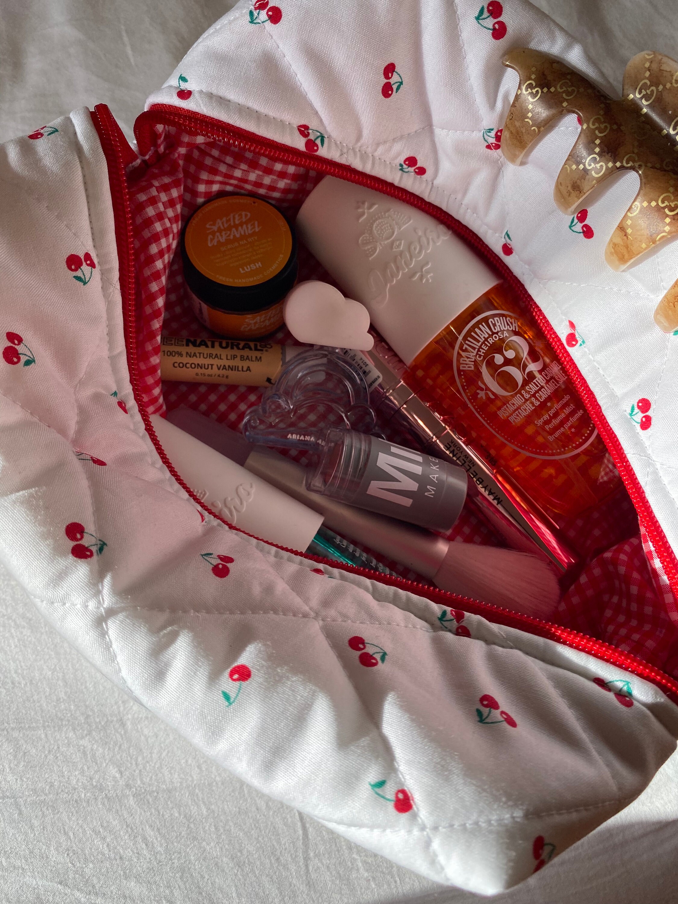 Cherry Quilted Makeup Bag Pouch Large Cosmetic Bag Etsy