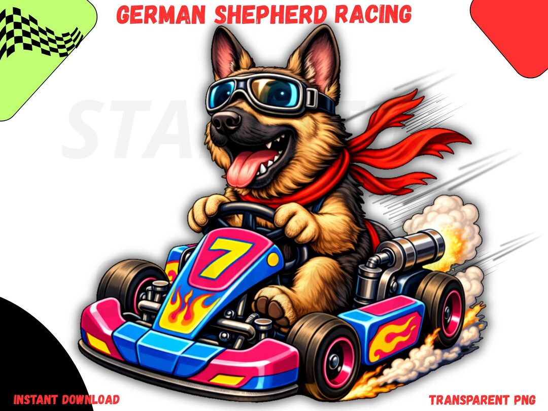 German Shepherd Racing PNG, Funny Dog Racing Clipart, Go Kart Dog ...