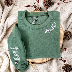 Custom Embroidered Mimi Sweatshirt with Names on Sleeve, Personalized Gift for Mimi, New Mimi Sweater Hoodie for Mother's Day Birthday Gift