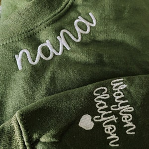Custom Embroidered Nana Sweatshirt with Names on Sleeve, Personalized Gift for Nana, New Nana Sweater Hoodie for Mother's Day Birthday Gift