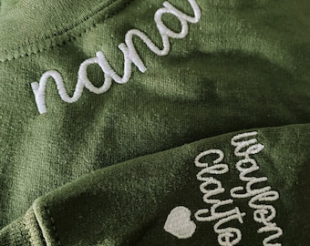 Custom Embroidered Nana Sweatshirt with Names on Sleeve, Personalized Gift for Nana, New Nana Sweater Hoodie for Mother's Day Birthday Gift