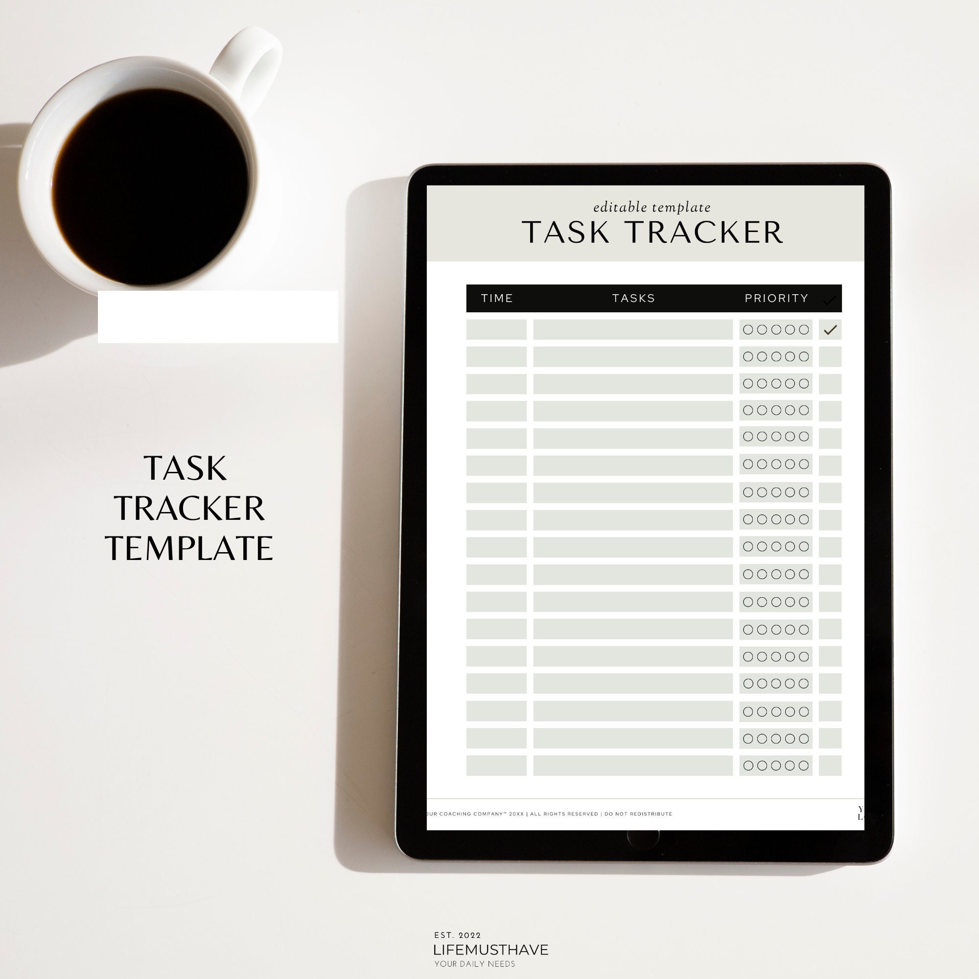 Task Tracker Template Daily Task Checklist Daily Checklist