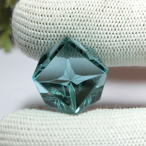 AAA Quality Aquamarine Square Shape 27Ct Fantasy Flower Cut Unique Cut Gemstone Faceted Cut Loose Gemstones Fantasy Cut Birthstone