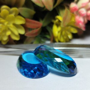 AAA Quality Lab created Blue Topaz Oval Shape 20X15X6.00MM Gemstone Faceted Portrait Cut Loose Gemstones