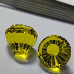 Lemon Quartz Round Shape Pair 12X12X9.0MM look like Indian Drum Faceted Cut Loose Gemstones jewelry Ear Ring Pendant