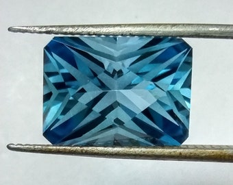 Unique Cut!! Lab Created London Blue Topaz Octagon 12X9X8MM Unique Fantasy Cut gem Solitaire Engagement Ring November birthstone