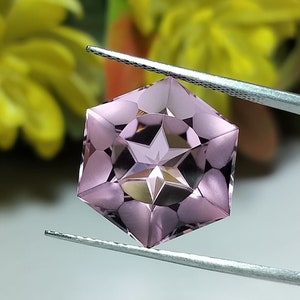 Pink Corundum Gemstone, Hexagon Heart & Star Cut, 12mm