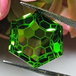 AAA Quality Green Topaz In Cubic Zirconia CZ Hexagon Shape 12X12X6.50MM Unique Cut Gem Pixel Cut Faceted Cut Loose Gemstones Fantasy Cut