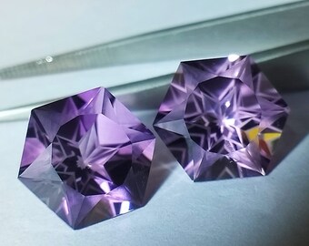 Natürliche Amethyst Hexagon Edelstein 12X12X8MM Fantasy Star Flower Cut Ring & Ohr Ring Größe Gem echtem Purple Crystal Birthstone