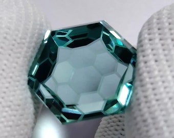 AAA Aquamarine Lab criou Hexágono 12X12X6,50 MM Corte Traseiro Corte Fantasia Lindo como Anel e Pingente Pedra Preciosa Solta Pedra de Nascimento
