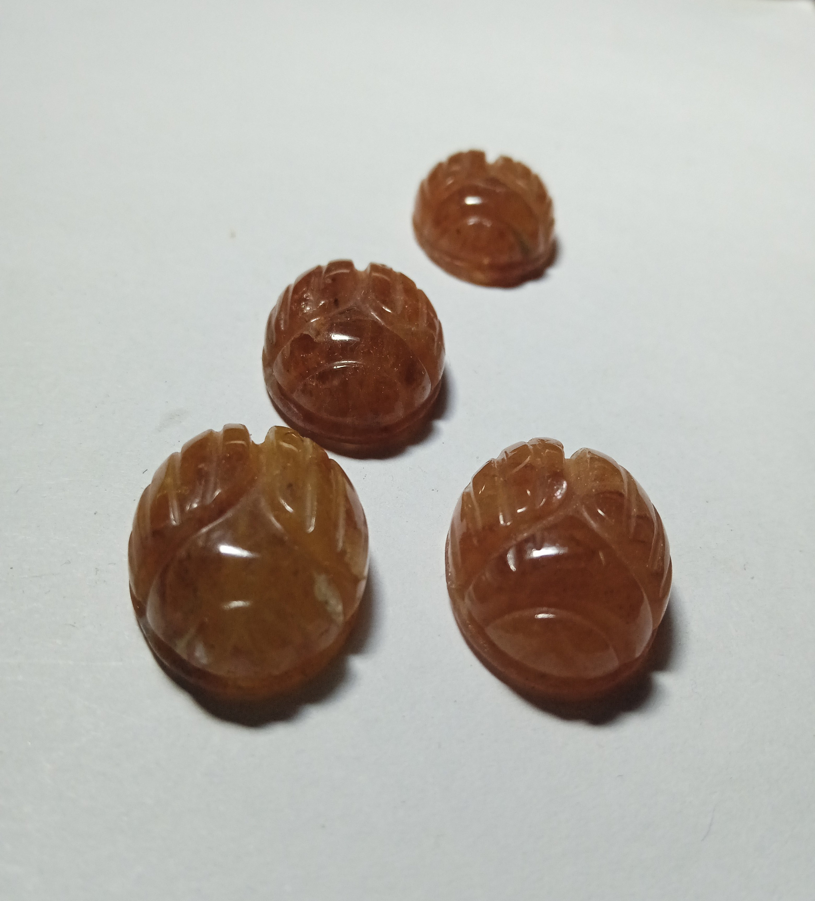 4 piece lot Beautiful Natural Red Faire Quartz Scarab Carved Moonstone Scarab Cut-Carving Gemstone Jewelry Making Ring Pendant Ring Size