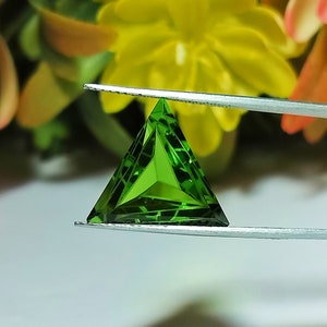 Green Topaz Triangle Gemstone, 12mm Lab Created Fantasy Cut