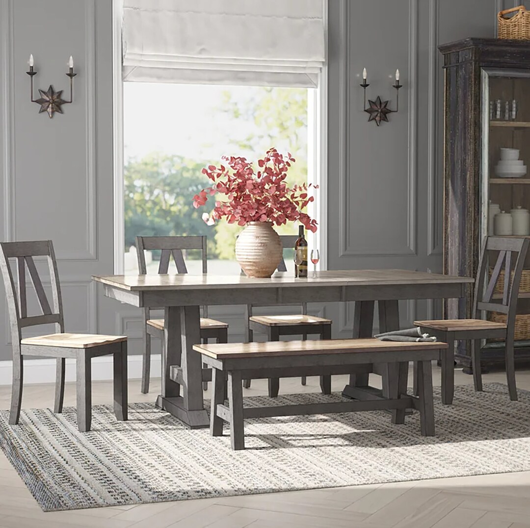 Keswick Solid Wood Extendable Dining Set Kirkcanada Etsy
