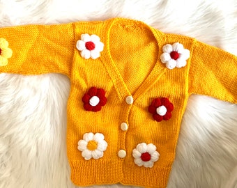 Crochet Baby Sweater Cardigan,Children’s Cardigan With Handmade Flowers