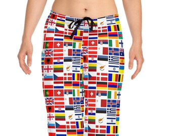 Relax in Eurovision 2024 Style! Women's Sleep Pants with Contestant Flags Custom Design