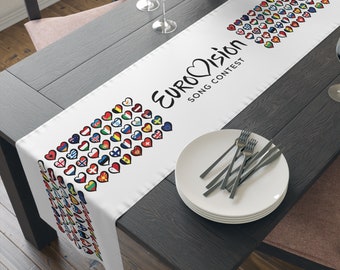 Camino de mesa con banderas de Eurovisión: decoración colorida para fiestas musicales, hecho a medida