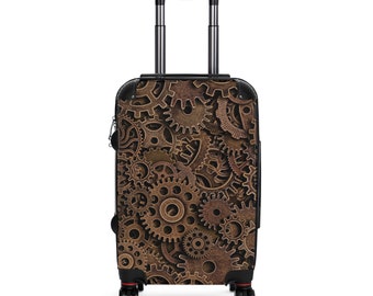 Stylish Traveller Brown Steampunk Retro Cog Suitcase Gift for Her Gift for Him Gift for Mom Custom Design