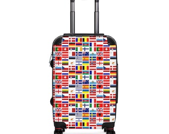 Stilvoller Traveler International Flags of Eurovision Koffer, Geschenk für Sie, Geschenk für Ihn, Geschenk für Mama, individuelles Design