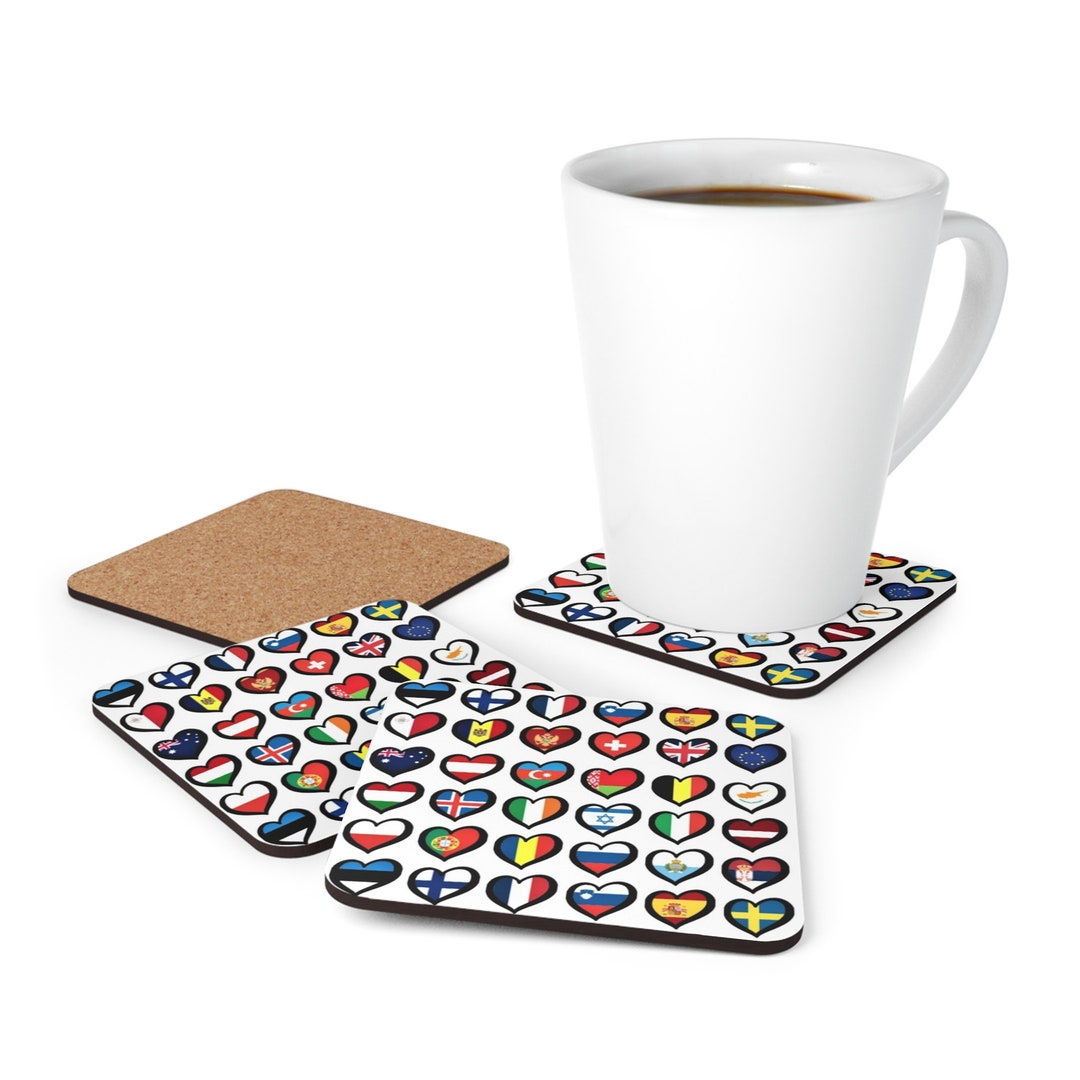 Coaster Set Eurovision, Eurovision Flags, Gift for Her, Gift for Him