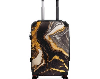 Stylish Traveller Black Gold Marble Pattern Suitcase Gift for Her Gift for Him Gift for Mom Custom Design