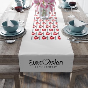 Table Runner - Eurovision Party Decor, Eurovision Party Theme, Polyester, Gift for Her, Gift for Him ** FREE SHIPPING USA Only **