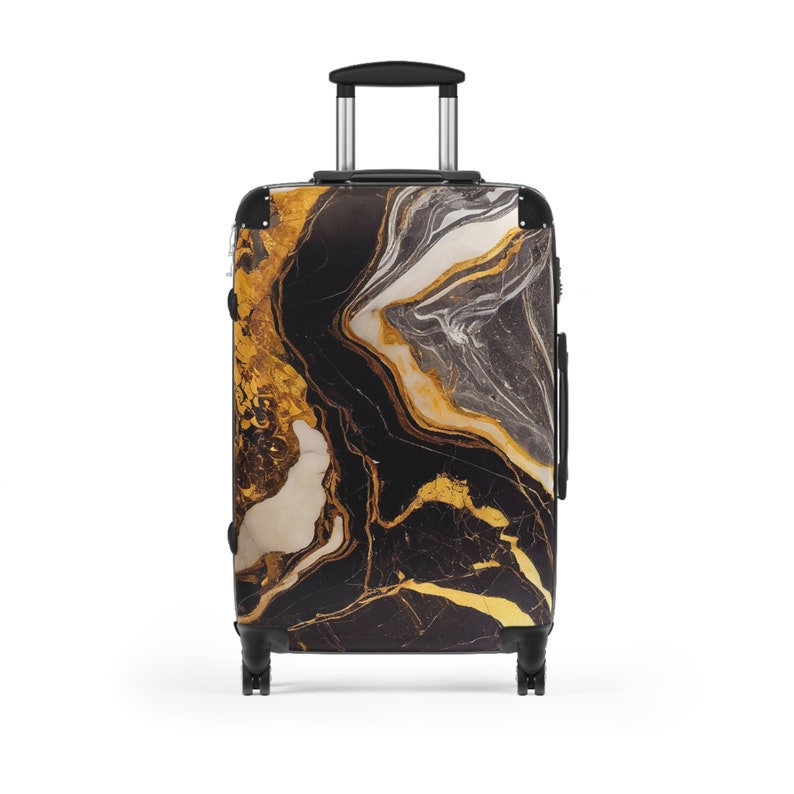 Stilvoller Reisekoffer mit schwarzem Gold-Marmormuster, Geschenk für Sie, Geschenk für Ihn, Geschenk für Mutter, individuelles Design Bild 2