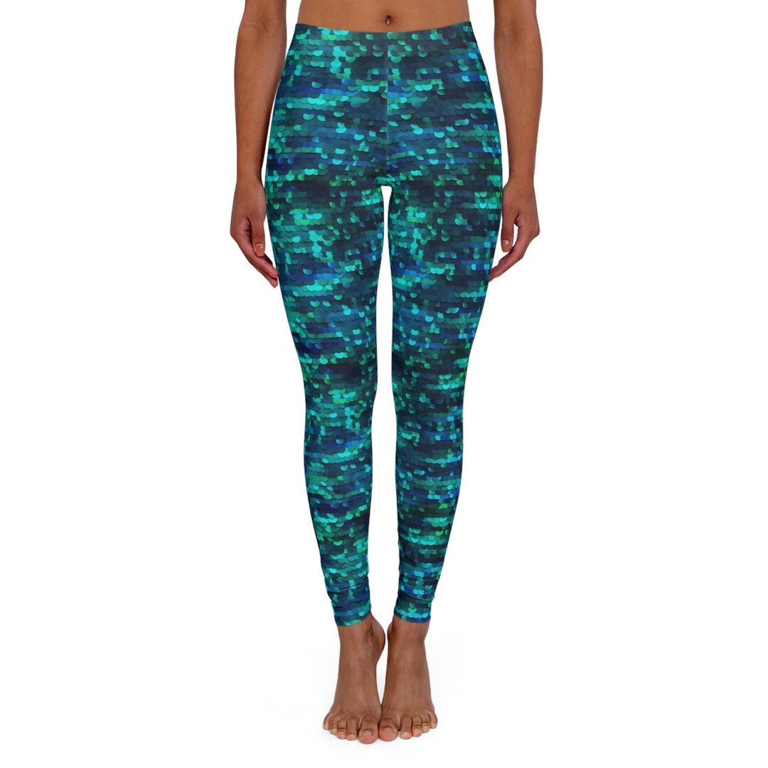 Women's Leggings Blue and Green Sequin Printleggings Pattern, Leggings Women Etsy