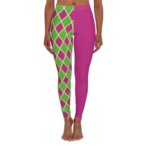 Women Leggings Harlequin Leggings, Hot Pink and Green Leggings