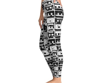 Women Leggings - Funky Leggings, Custom Leggings, Music Cassette Tape Leggings, Retro Leggings, Black and White Leggings