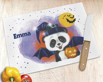 Breakfast board / glass cutting board Panda x Halloween - personalized