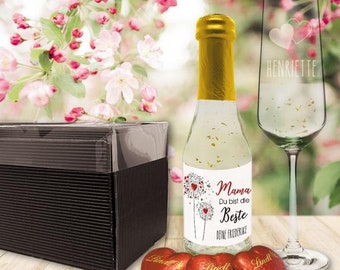 Personal sparkling wine gift set with piccolo and glass for Mother's Day